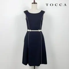 美品 トッカ リボンモチーフ ノースリーブワンピース 黒 サイズ0*NB668