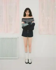 完売品TOMMY JEANS オフショルダーストライプセーター ウォニョン S