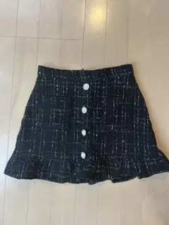 GRLツイード フリル ミニスカート 黒