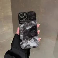 iPhone15ケース　ハードケース　大理石柄　ブラック　シンプル