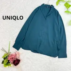 美品✨ UNIQLO レーヨンエアリー　長袖　ブラウス　開襟　M 濃緑