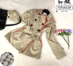 COACH トレンチコート トリム羊本革 裏地シグネチャー ベージュ XS