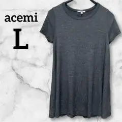 夏物SALE❗️acemi 【L】グレー 半袖Tシャツ ロング丈 Aライン