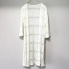 ✨美品✨ ルティーク M カーディガン ロング レース 春夏 透け感 薄手 白