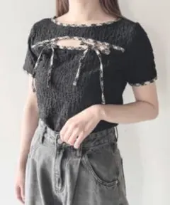 NOMAE パイピングリボントップス　ブラック