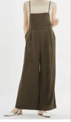 GU サロペット　ワイドパンツ　ブラウン M