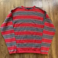 00s NAUTICAボーダーコットンニットセーター赤/黒ボックスシルエット　L