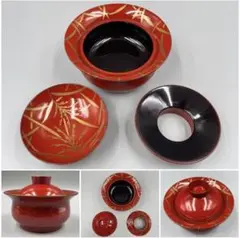 朱塗 盃 漆器 漆芸 蒔絵 稲穂模様 木製 茶碗 椀 茶器 茶道具