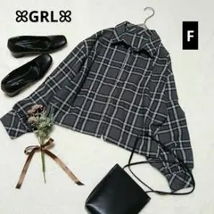1728★グレイル チェック柄ショート丈長袖シャツ【F】グレー カジュアル