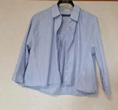 【新品】水色ストライプ 8部袖シャツ ドロスト付きシャツ　ハニーズ