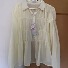しまむら　レモンイエロー　シャツトップス　長袖　新品　ストライプ