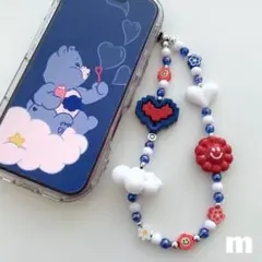 ハンドメイドビーズストラップ♡ブルー×レッド
