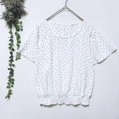H2015コルザ✤わけあり✤半袖ブラウス M 白 フレアスリーブ ドット柄 薄手