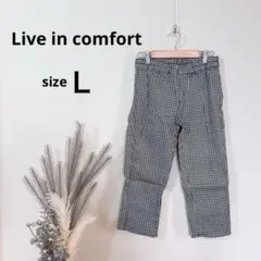 美品【フェリシモ】ギンガムチェック・カジュアルパンツ・ウエストゴム、紐【Ｌ】