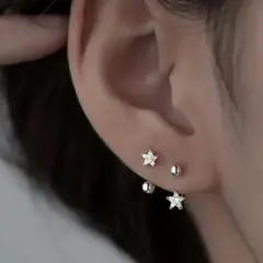 ピアス スター 星 デザイン ねじり式 スクリュー ボール キラキラ シルバー