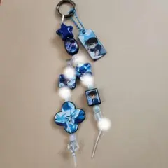 名探偵コナン　怪盗キッド様　キャラクター付き青系キーホルダー　手作り