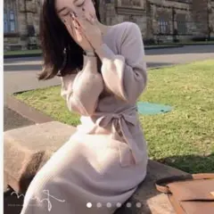 ① nobrand ニットワンピース リボンベルト付き