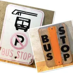 USA ロードサイン 両面 看板 Bus Stop No Parking