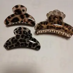 ヒョウ柄ヘアクリップ3個セット