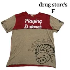 ☘️drug store's インディアン ぶた　Tシャツ 赤ベージュ　F＊QH