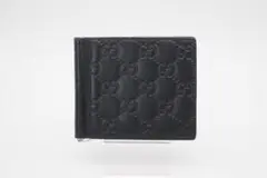 GUCCI 二つ折りマネークリップ グッチシマ レザー ブラック ABランク 美