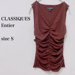 a599 クラシックアンティエ タンクトップ ギャザー 茶 S オフィス 綺麗め