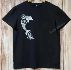 ドルフィンTシャツ♡トライバル♡フラダンス ハワイアン♡海 イルカ ホエール 黒