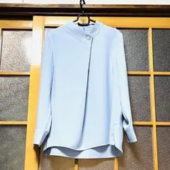 ライトブルー ボタン付きブラウスシャツ長袖