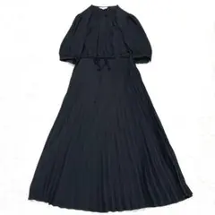 美品 プラステ ワンピース プリーツ 5分袖 M 黒 フォーマル 行事