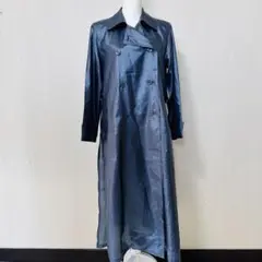 【パリエンヌ】❣️美品❣️ダブルブレスト ロングコート/光沢感/ポリエステル/9号