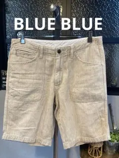 ブルーブルー　BLUE BLUE ストライプ ショートハーフパンツ　ベージュ　Ｌ