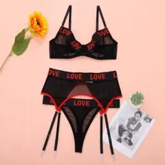♡新品♡【ガーターベルト付きブラショーツセット】ブラック　セクシー　スポーツ