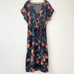 【極美品】ZARA ロングワンピース　ボタニカル　花柄　リゾート　リボン