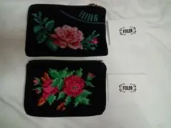 未使用　FEILER　花柄刺繍 　コインケース 　黒　２個