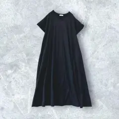 【アースミュージック＆エコロジー】 半袖 ロング ワンピース Vネック 黒