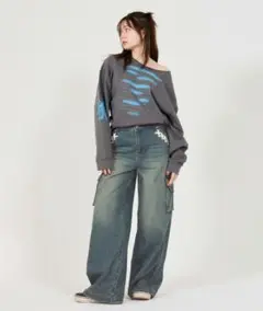 tina:jojun ウエストリボンデニムパンツ