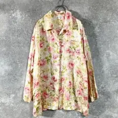 mila sehon　シルク　パジャマシャツ　アイボリー　ピンク　バラ　花