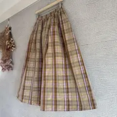 【美品】UNITED ARROWS☆P チェック タフタ スカート W ベージュ