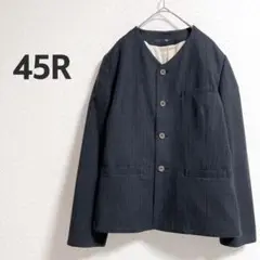 ★袖口スリット★ 45R ストライプ ノーカラージャケット グレー サイズ3