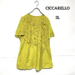 CICCARELLO 花刺繍チュニック 黄系 半袖 3L ゆったり