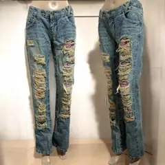 古着 ダメージ加工 ライトブルーデニムパンツ アメカジ ヴィンテージ