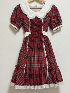 赤チェック ワンピース レトロ ガーリー ロリータ風