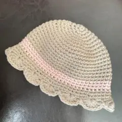 ベビー　帽子　麦わら帽子風　ハンドメイド　かぎ針編み　モカ
