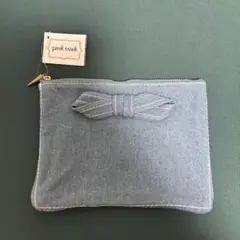 新品　デニムポーチ　リボン　ストライプ柄