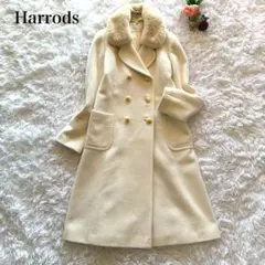 Harrods ハロッズ ファー付 ロングコート アンゴラ混 ホワイト M