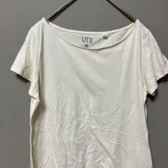 ユニクロ　ヴァルドロームプリントTシャツ(L)ベージュ　ボートネック丈長め