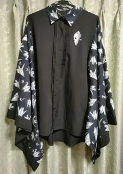 NieR Clothing 着物風袖 ブロッキングシャツ 折鶴