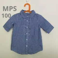 【極美品】MPS 五〜七分袖　シャツ ギンガムチェック　前フリル付　 100cm