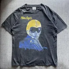 希少90's US NAVY Blue Angels 両面プリント　フェード炭黒