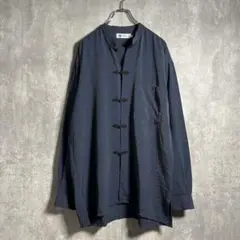 ◆【美品】チャイナシャツ，カンフージャケット，長袖，ネイビー系